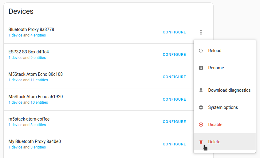 显示如何删除集成实例的屏幕截图