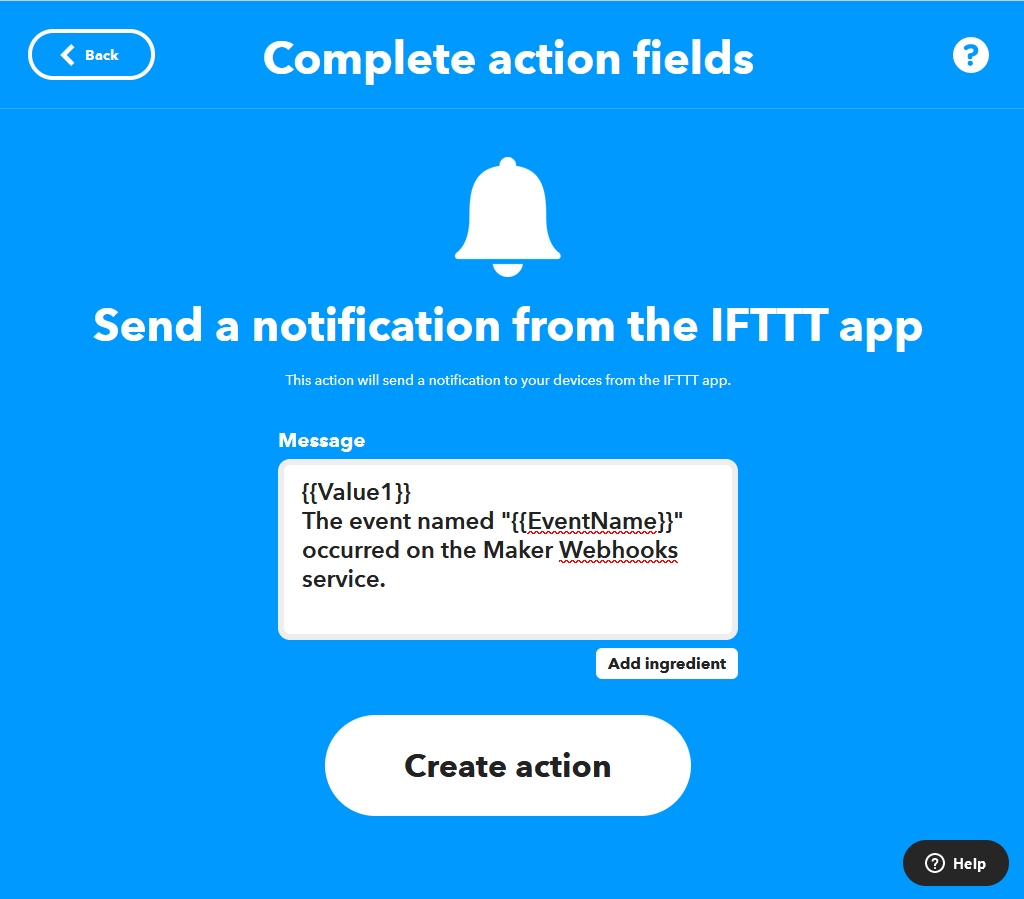 Example notification "then that" action.