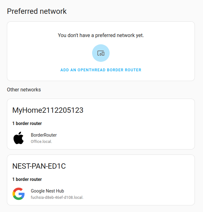 Home Assistant thread no preferred network but third party present